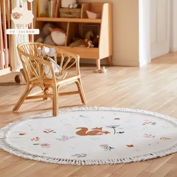 קטיפה חדר ילדים לשחק מזרן לילדים רכים רגל מחצלת חיות רכות השטיח בסלון עם ציציות לבן עגול ילדים השינה השטיח