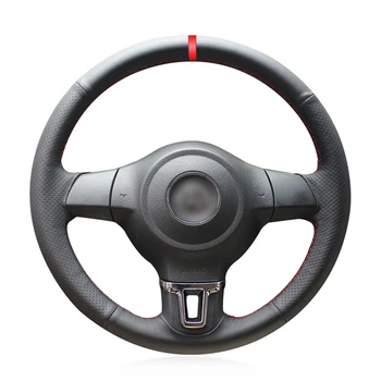 שחור PU עור מלאכותי סמן אדום מכונית כיסוי גלגל הגה עבור פולקסווגן גולף 6 Mk6 פולקסווגן פולו MK5 2010-2013