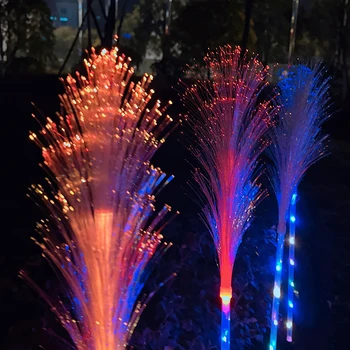 שמש גן ריד אורות דקורטיבי חיצוני 7 שינוי צבע סיבים אופטיים מנורת פרחים מופעל על עמיד למים גן אור דקורטיבי